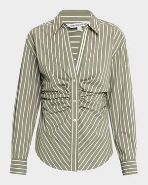 Devra Stripe Long-Sleeve Gathered Top