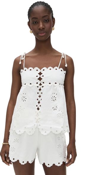 FARM Rio Flowers Richelieu Sleeveless Blouse Off-White L