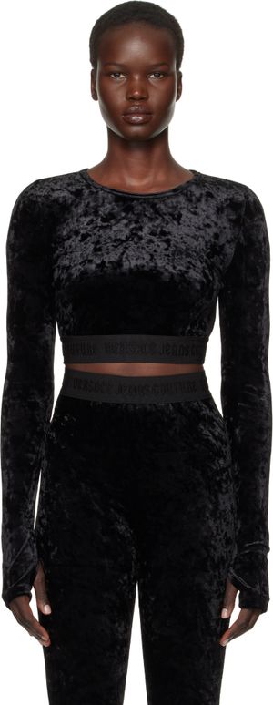 Versace Jeans Couture Black Velvet Crop T-shirt