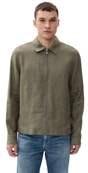 Madewell Linen Zip Front Shirt Pressed Sage M