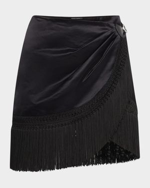 Cotton-Silk Duchesse Fringe Wrap Mini Skirt