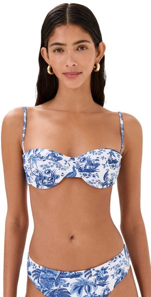 STAUD Jo Balconette Bikini Top Blue Toile M