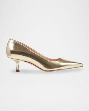Calynna Metallic Leather Kitten-Heel Pumps
