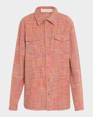 Flower Space Dye Tartan Cashmere Shirt Jacket