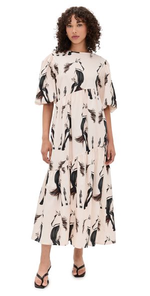 The Lulo Project Armenia Dress Beige Horses S