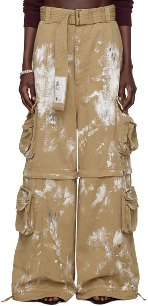 LU'U DAN Beige Zip Denim Cargo Pants