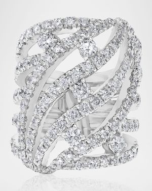 18K White Gold Caged Diamond Ring, Size 7