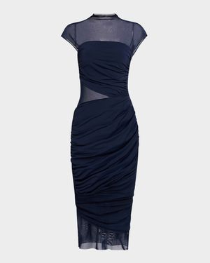 Tabitha Ruched Mesh Midi Dress