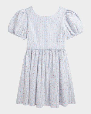 Girl's Striped Floral-Print Seersucker Dress, Size 7-16
