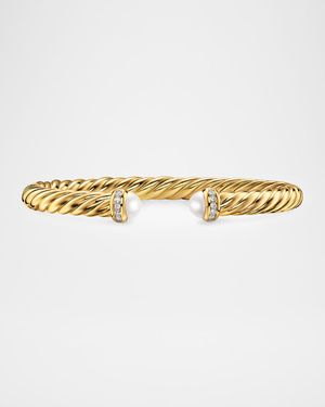 Cablespira Flex Bracelet with Pearl and Diamonds in 18K Gold, 6mm