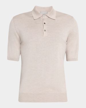 Men's Wool and Silk Short-Sleeve Polo Sweater