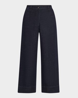 Cropped Wide-Leg Stretch Denim Pants