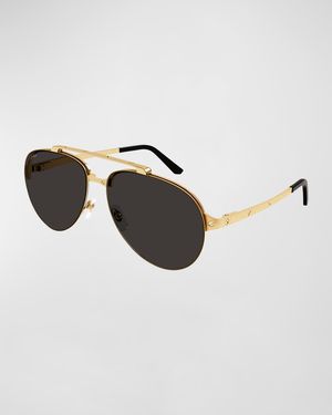Men's Double-Bridge Metal Aviator Sunglasses
