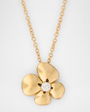 18K Yellow Gold Flower Pendant Necklace with Diamonds