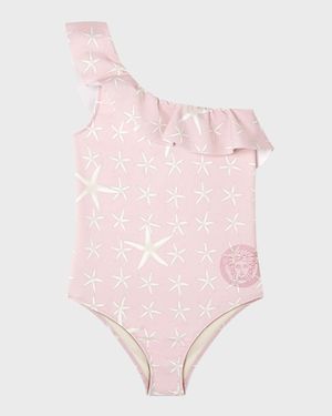 Girl's Starfish-Print One-Piece Swimsuit, Size 8-14