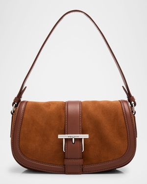 T-Bar Saddle Suede & Leather Shoulder Bag