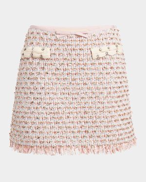 Fringed Ribbon-Trim Tweed Mini Skirt