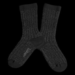 Collegien - Chaussettes côtelées lurex en coton mélangé - Taille 32/35 - Noir