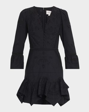 Eyelet Floral-Embroidered Cotton Mini Dress