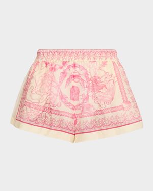 Barocco Cotton-Silk Voile Coverup Shorts