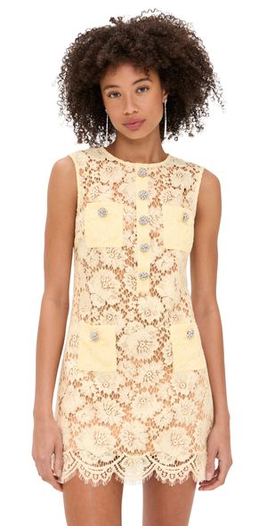 Self Portrait Fine Lace Mini Dress Yellow 4