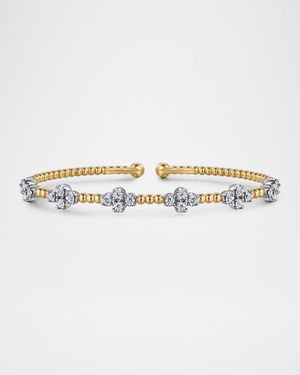14K White and Yellow Gold Bujukan Diamond Clover Bangle