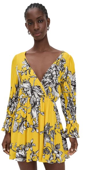 alice + olivia Clarissa Deep V Tie Sleeve Mini Dress Blooming Wild Golden Hour 6
