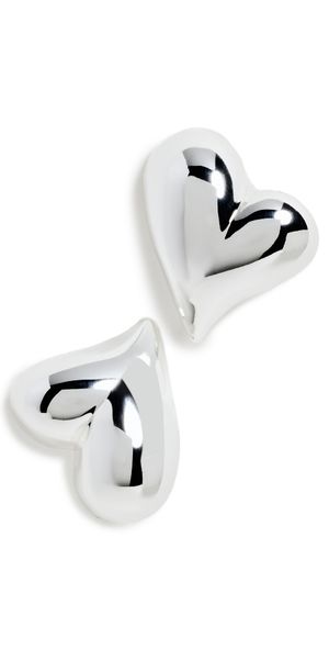 Jenny Bird Art Heart Button Earrings High Polish Silver One Size
