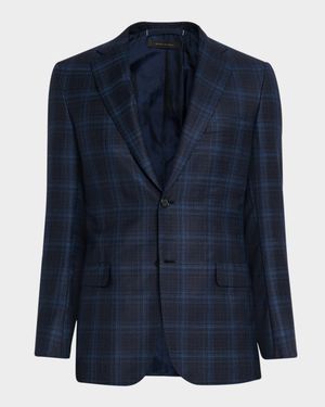 Men's Plaid Single-Breasted Blazer Jacket