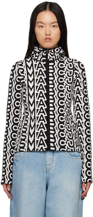 Marc Jacobs Pull à capuche 'The Monogram Scuba Zip Up' noir et beige