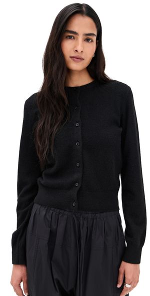 White & Warren Cashmere Crew Neck Cardigan Black L