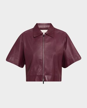 Cropped Short-Sleeve Leather Jacket