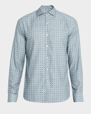 Men's Cotton and Lyocell Geometric-Print Sport Shirt