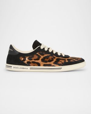 Leopard Calf Hair and Suede Low-Top Sneakers