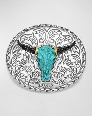 Men's Sterling Silver 18K Anthem Turquoise Longhorn Belt Buckle, 85mm