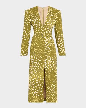 Dohana Spot Print Belted Midi Dress