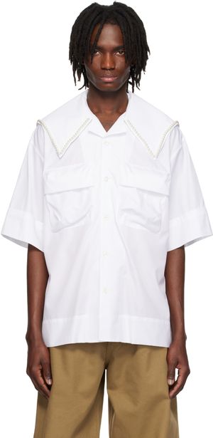 Simone Rocha White Cargo Flap Pocket Sailor Collar Shirt
