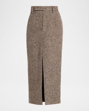 Diagonal Wool Tweed Midi Sartorial Pencil Skirt