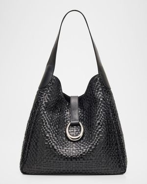 Maya Moon Buckle Woven Leather Hobo Bag