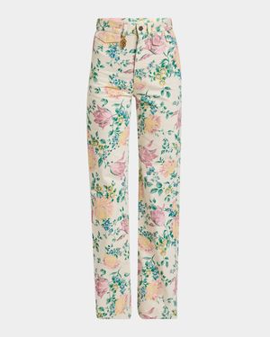 Floral High Rise Flared Jeans