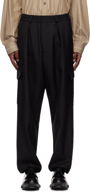 Lownn Pantalon cargo noir en sergé de laine