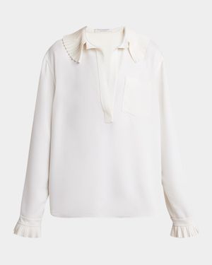 Pleated Ruffle Collared Blouse