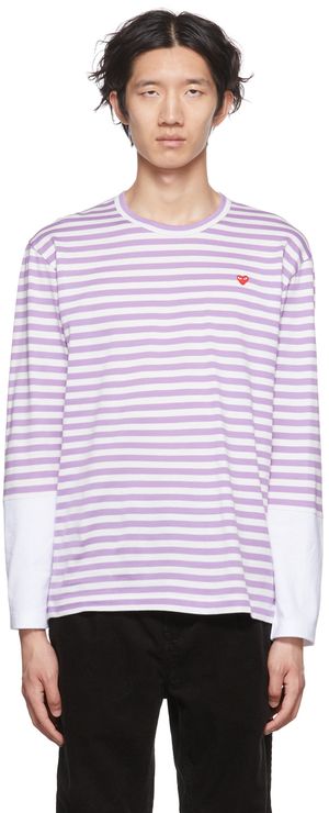 COMME des GARÇONS PLAY White & Purple Heart Long Sleeve T-Shirt