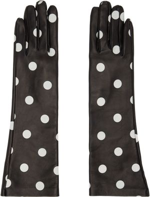 Moschino Black & Off-White Short Leather Gloves