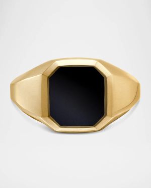Men's Streamline Signet Ring in 18K Gold with Gemstone, 14mm