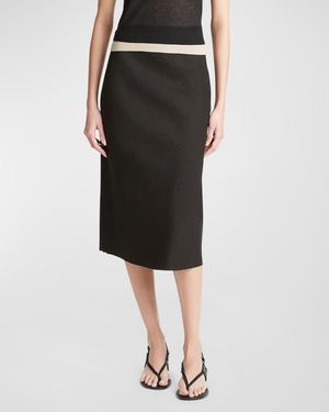 Linen-Blend Midi Slip Skirt