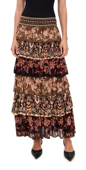 FARM Rio Mixed Scarves Ruffled Maxi Skirt Mixed Scarves M