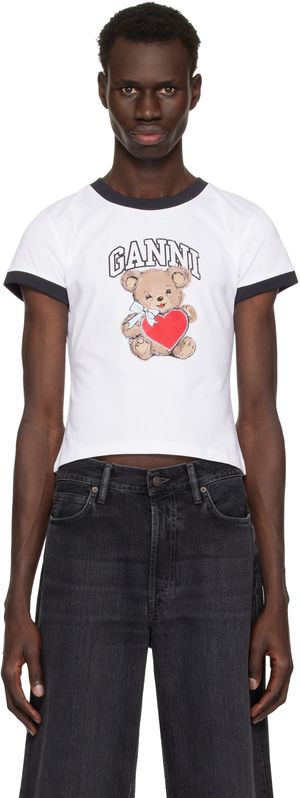 GANNI White Basic Jersey Bear T-shirt