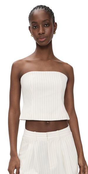 Good American Essential Suiting Strapless Top Chestnut Pinstripe 4XL