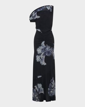 Elza Asymmetric Off-Shoulder Paneled Maxi Dress